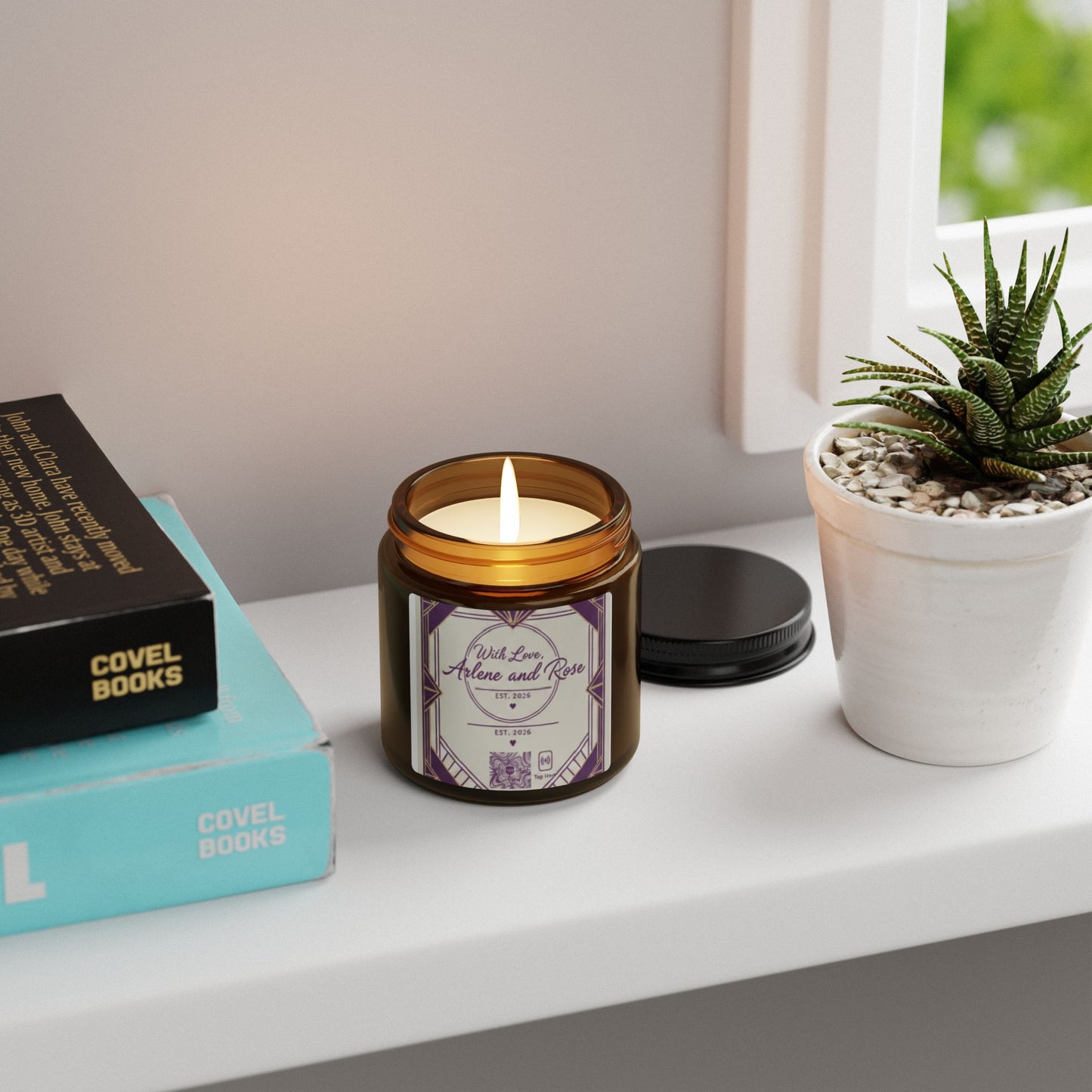 Amber Jar Soy Candle — Personalized 'With Love, Arlene and Rose' Scented Candle (Multi-Size)