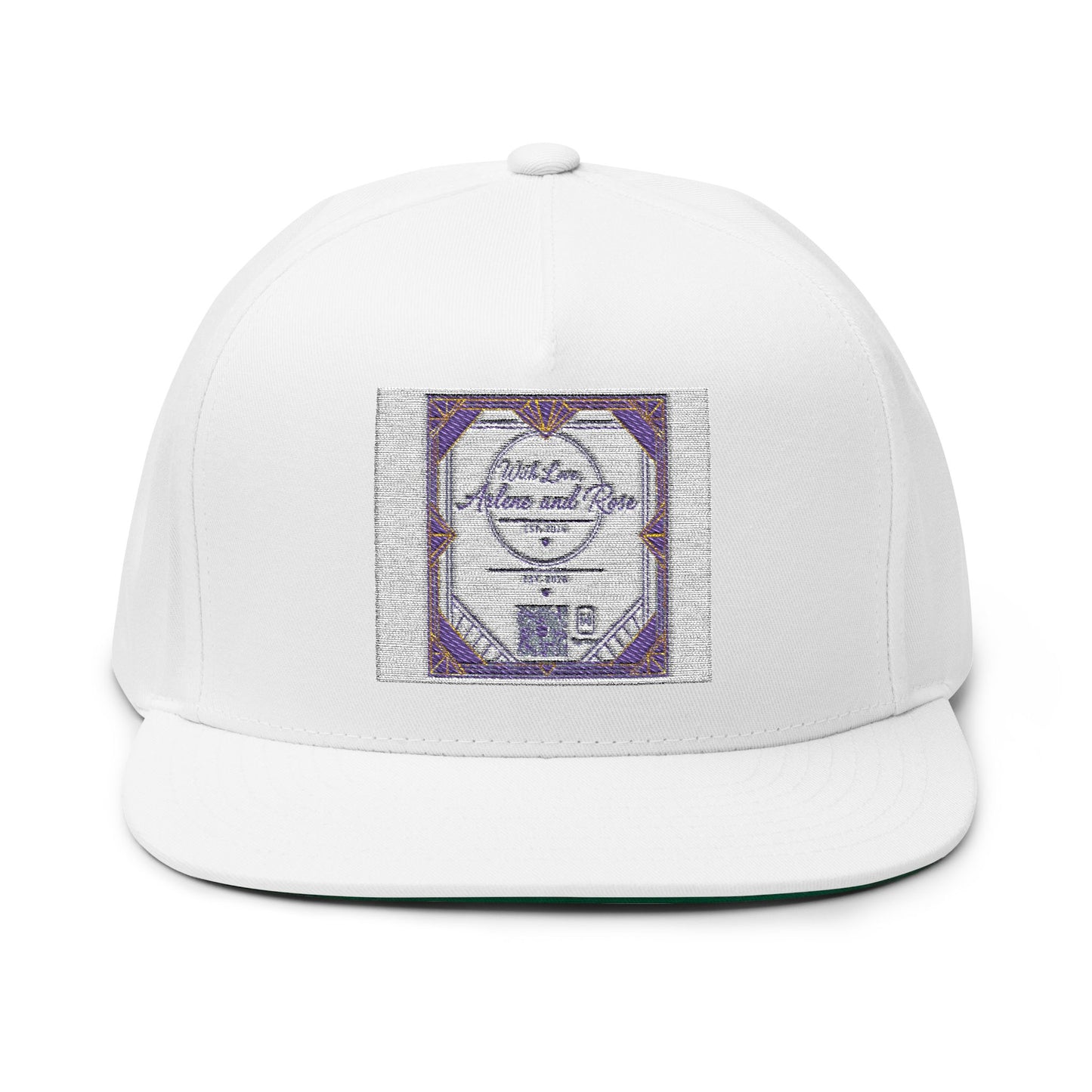 Embroidered Flat Bill Cap — Vintage Crest Patch Snapback