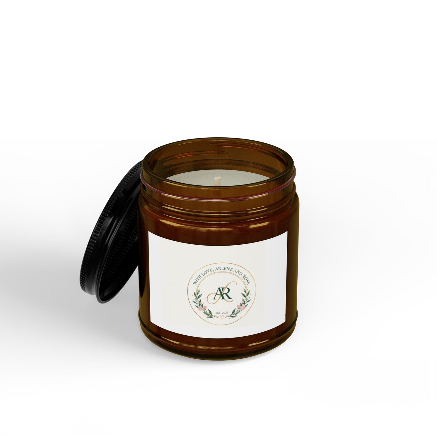 Scented Soy Candle Jar (4oz & 9oz) — Amber Glass with Black Lid