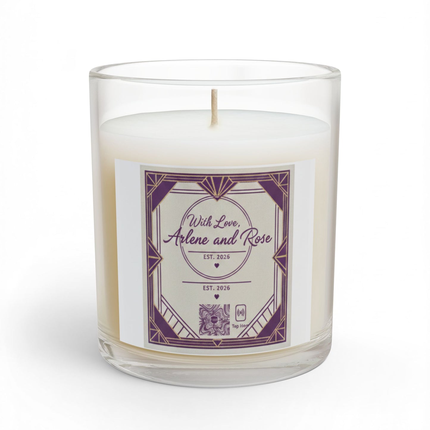 Personalized Glass Candle — "With Love, Arlene and Rose" 11oz — Elegant Gift for Weddings & Anniversaries