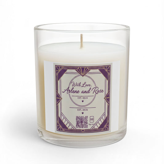 Personalized Glass Candle — "With Love, Arlene and Rose" 11oz — Elegant Gift for Weddings & Anniversaries