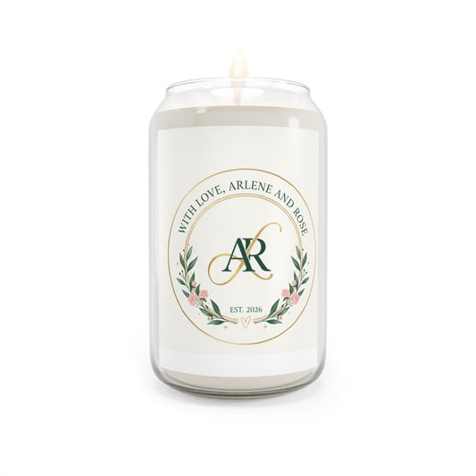 Personalized Soy Candle 13.75oz — Monogram 'AR' with Floral Wreath, Est. 2026 (Custom Message)