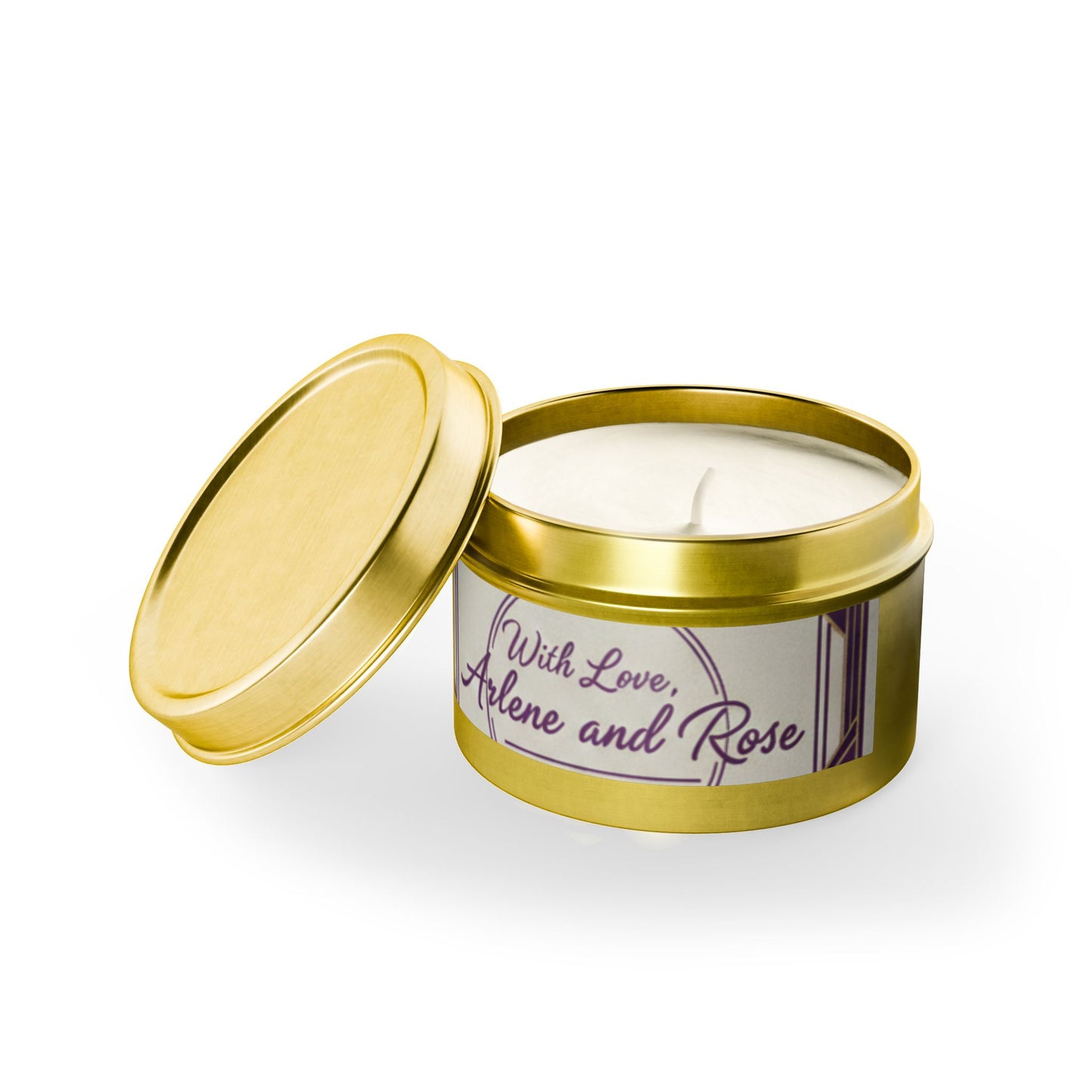 Personalized Tin Candle — "With Love, Arlene and Ron" Decorative Scented Candle