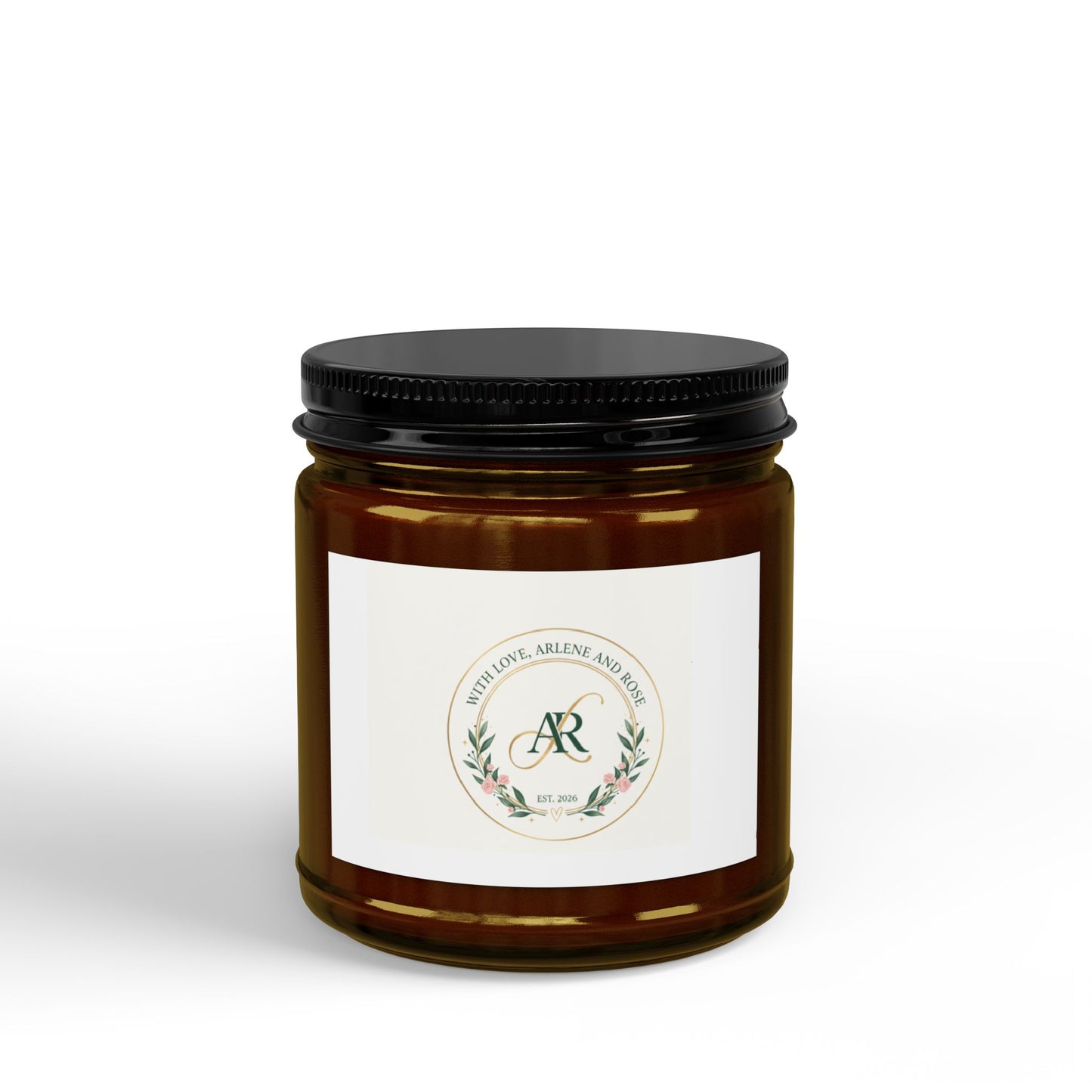 Scented Soy Candle Jar (4oz & 9oz) — Amber Glass with Black Lid